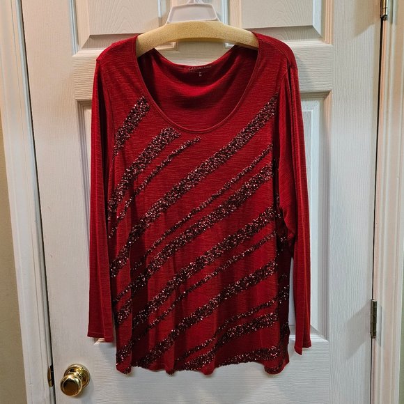 Women's Red Embellished Tunic - Plus Size 3X/24 - Picture 1 of 7